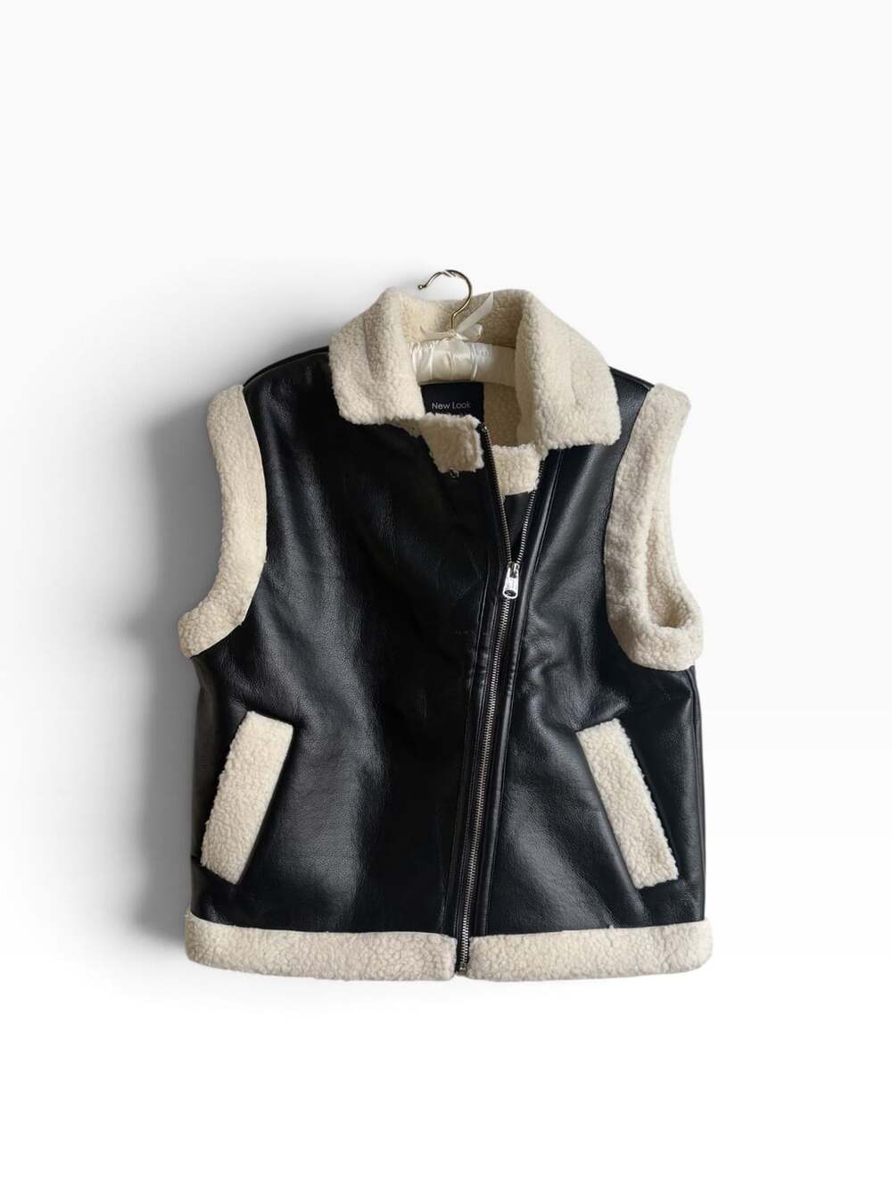 New Look Black Faux Leather Sherpa Vest / Gilet